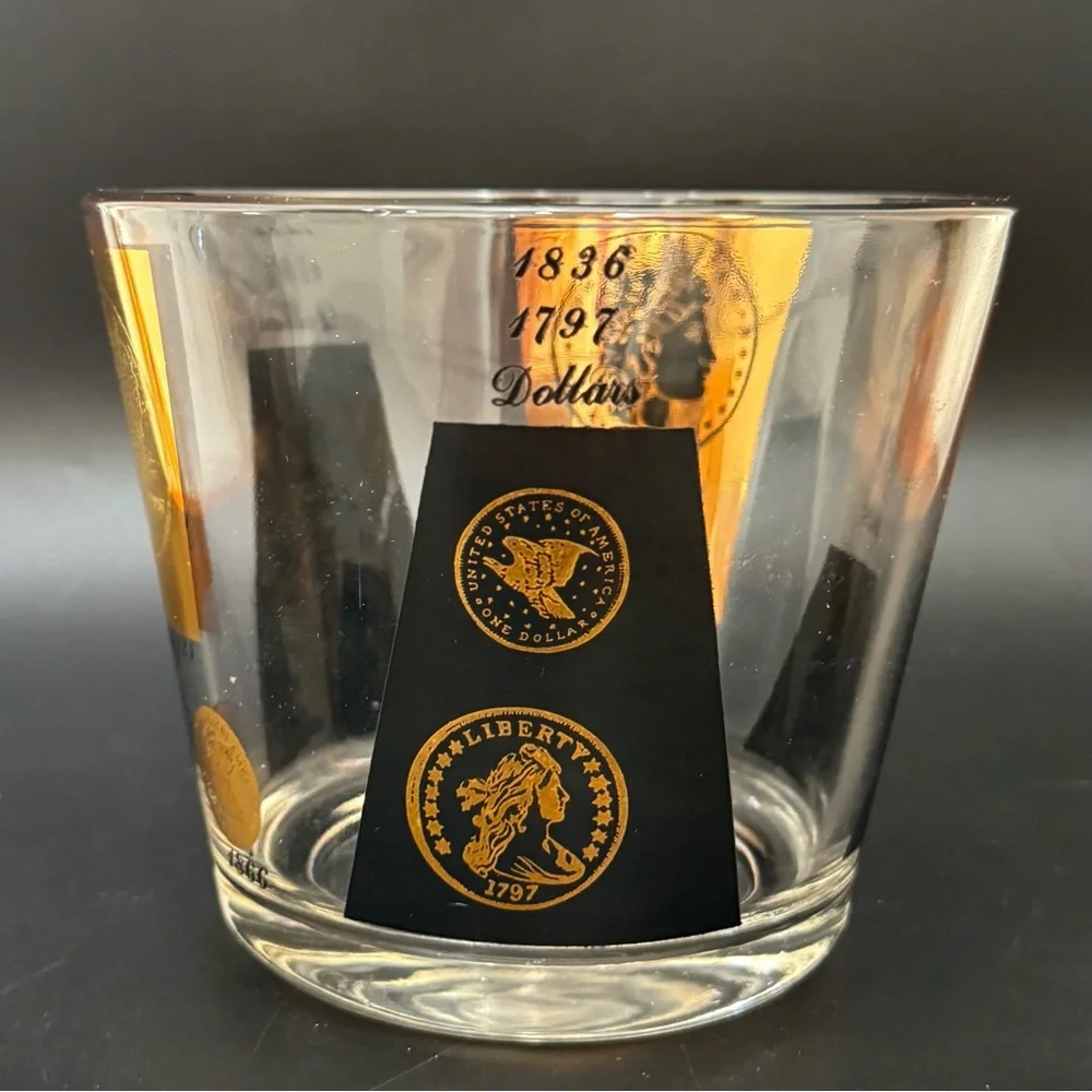 Vintage Mid Century Modern CERA Glass 22K Gold Coins of the World Ice Bucket
